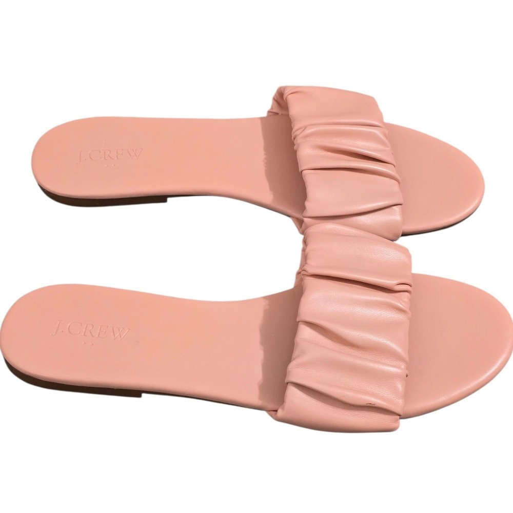 J.Crew Ruched Slide Sandals Pink Ruffle Flat Slip‎ On BN872 Womens 10